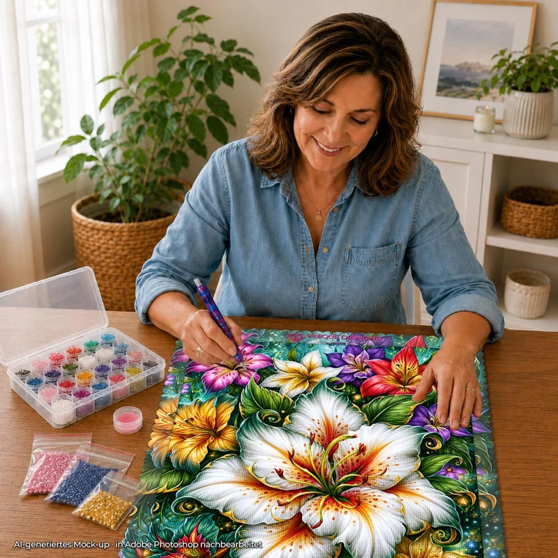 5D Diamond Painting – Lilienpracht im Zauberwald