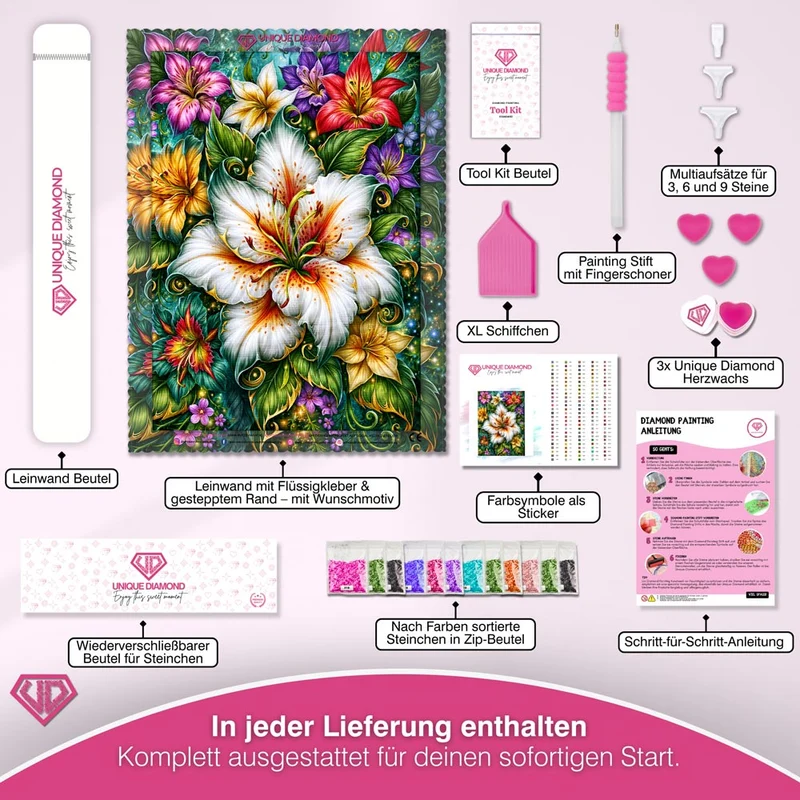 5D Diamond Painting – Lilienpracht im Zauberwald