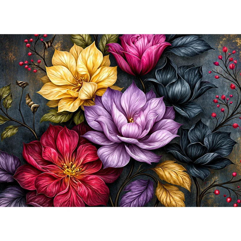 5D Diamond Painting – Blütenjuwelen der Mitternacht