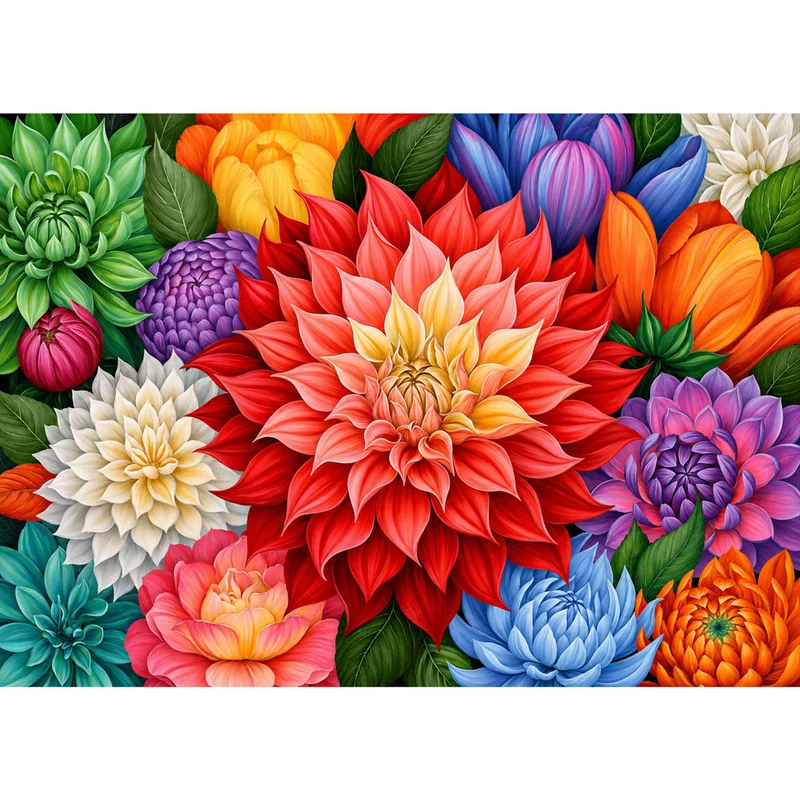 5D Diamond Painting – Dahlienfeuer im Farbenmeer
