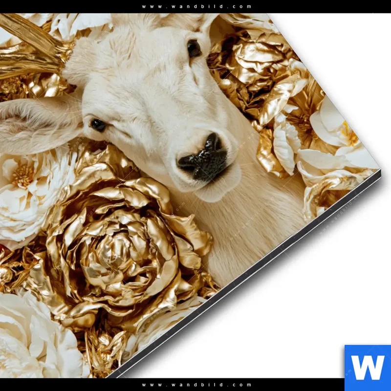 Alu-Dibond Bild | Weißer Hirsch zwischen Rosen | Quadrat
