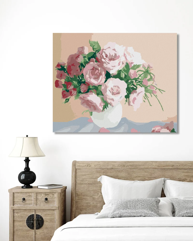 Diamond painting - ROSEN AUF ROSA HINTERGRUND