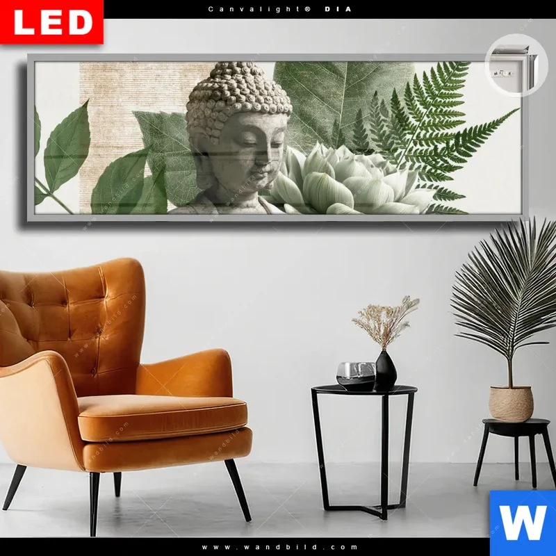 Leuchtbild Acrylglas Canvalight® DIA | Buddha zwischen Lotusblüten | Panorama
