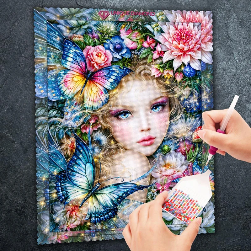 5D Diamond Painting – Blütenfee im Schmetterlingszauber