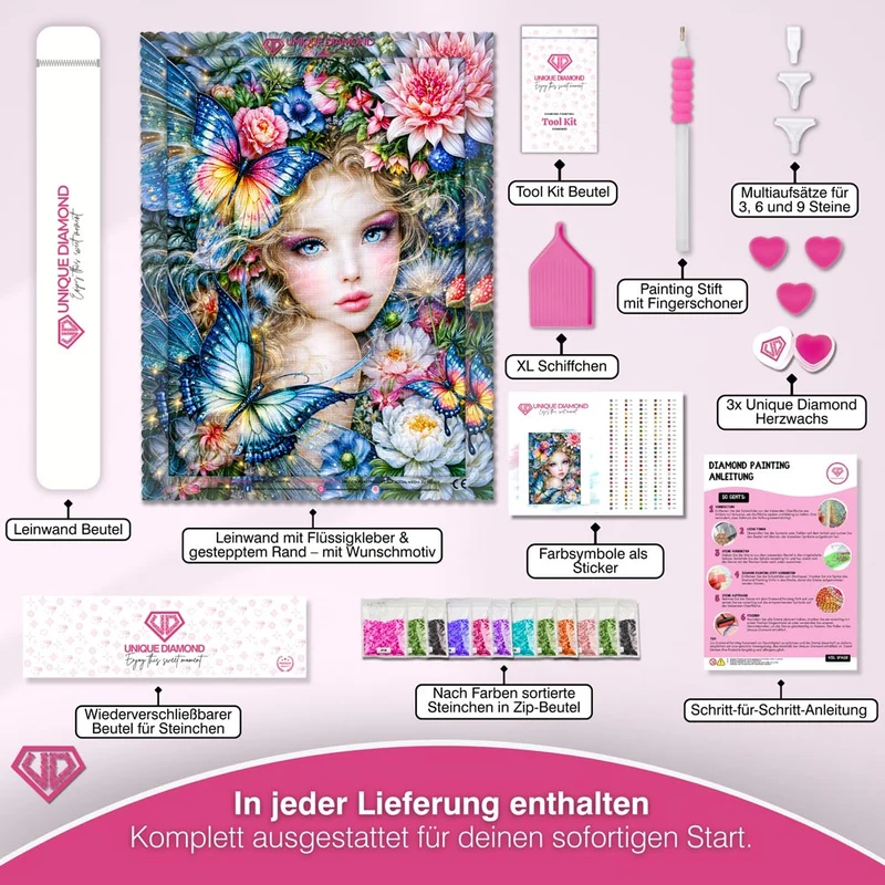 5D Diamond Painting – Blütenfee im Schmetterlingszauber