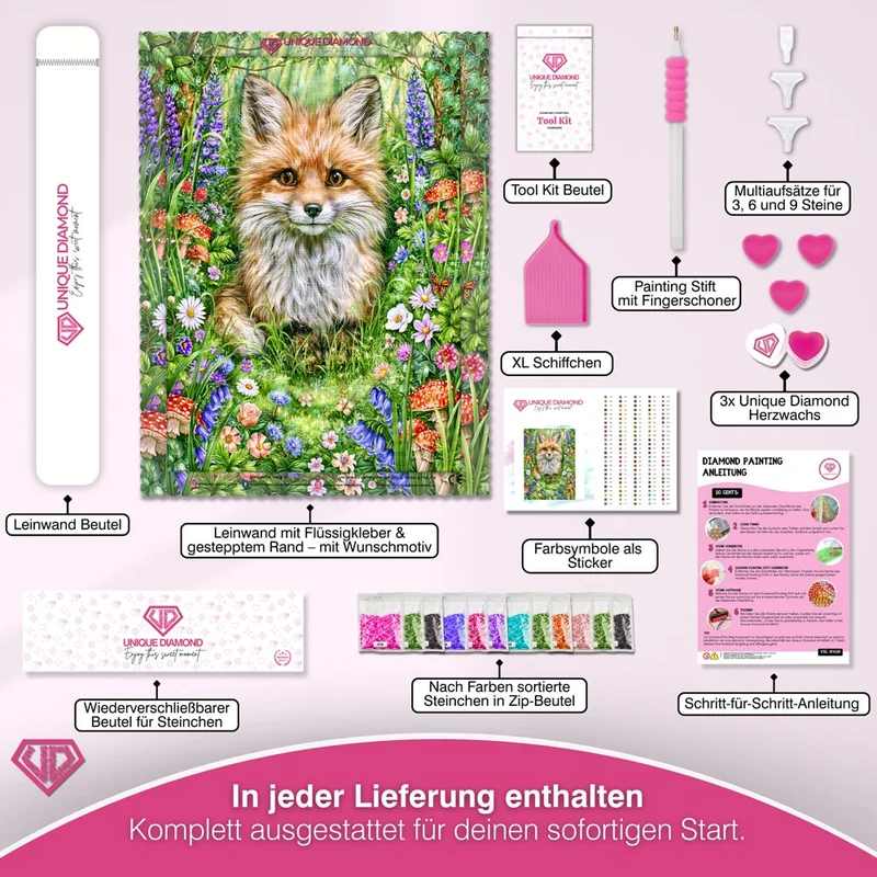 5D Diamond Painting – Zauberfuchs im Blütenwald