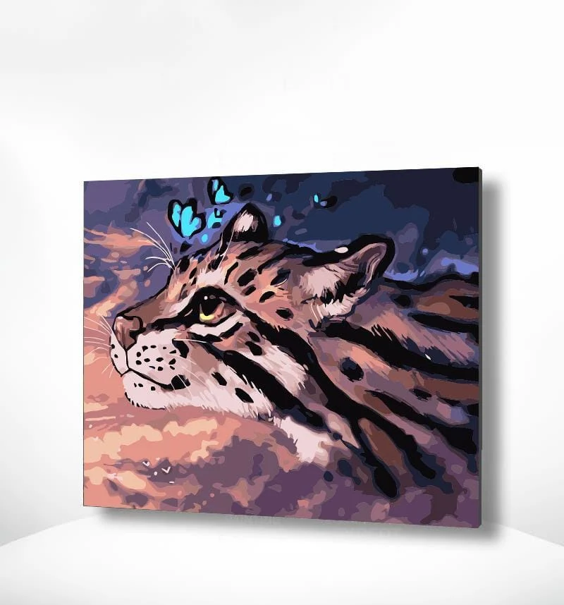 Malen nach Zahlen Tiger mit blauem Schmetterling