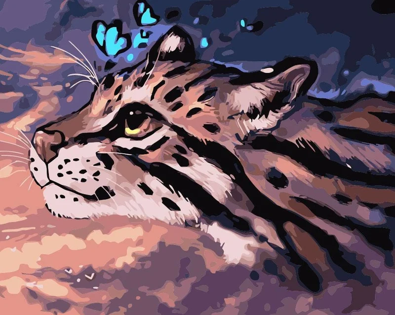 Malen nach Zahlen Tiger mit blauem Schmetterling