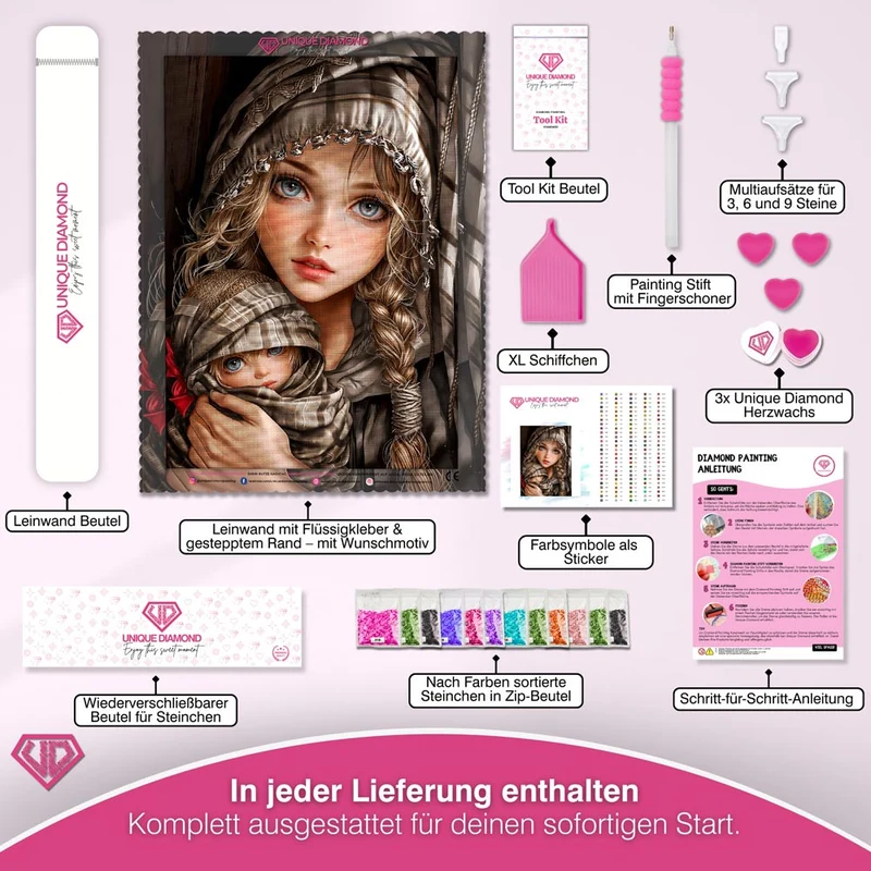 5D Diamond Painting – Emilia & Liora – Geborgenheit im Morgengrauen