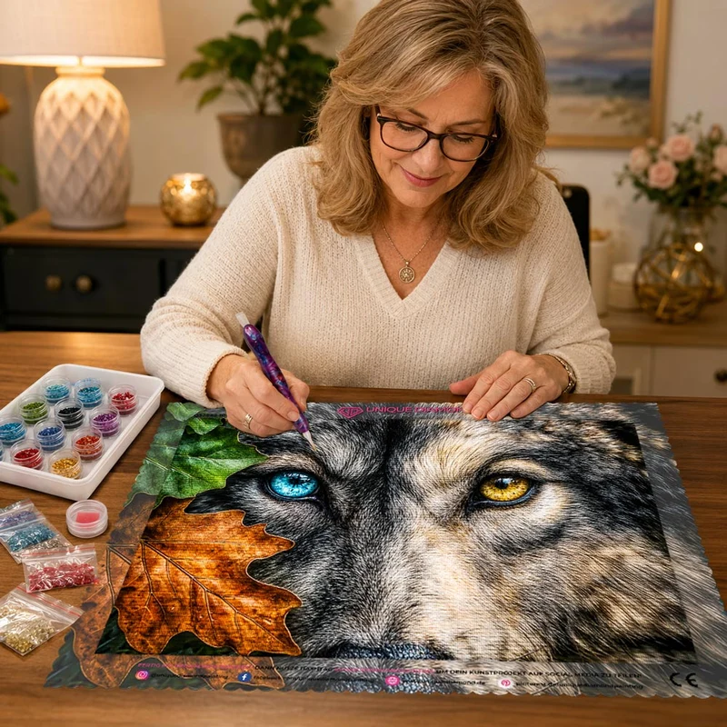 5D Diamond Painting - Wolfsblick der Elemente