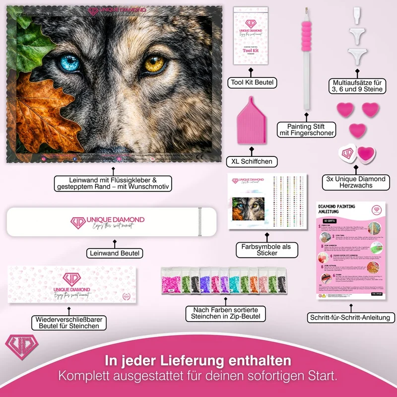 5D Diamond Painting - Wolfsblick der Elemente