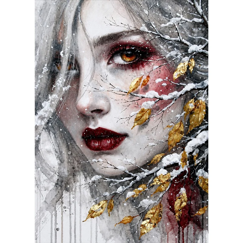 5D Diamond Painting – Wintergeist der Goldenen Blätter