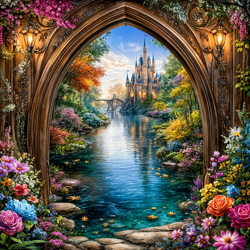 5D Diamond Painting – Zauberschloss am Kristallfluss