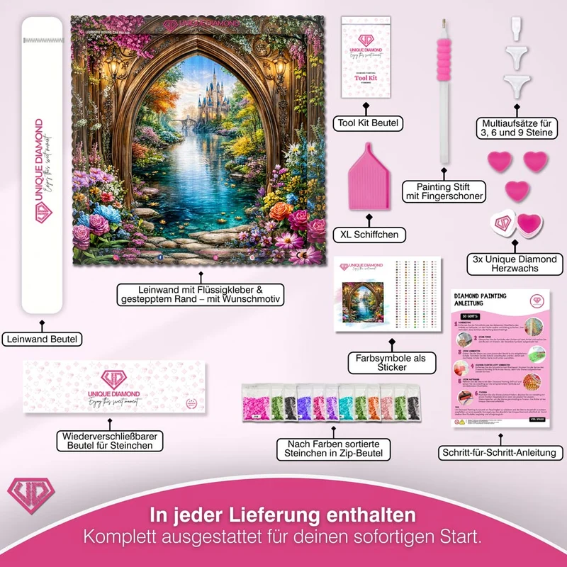5D Diamond Painting – Zauberschloss am Kristallfluss