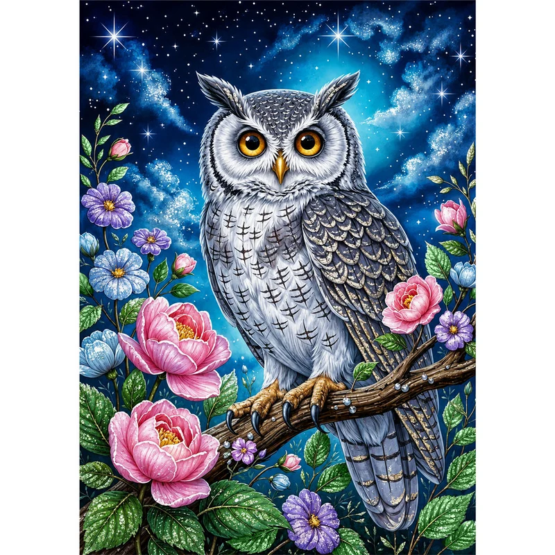 5D Diamond Painting – Eule unter dem Sternenhimmel