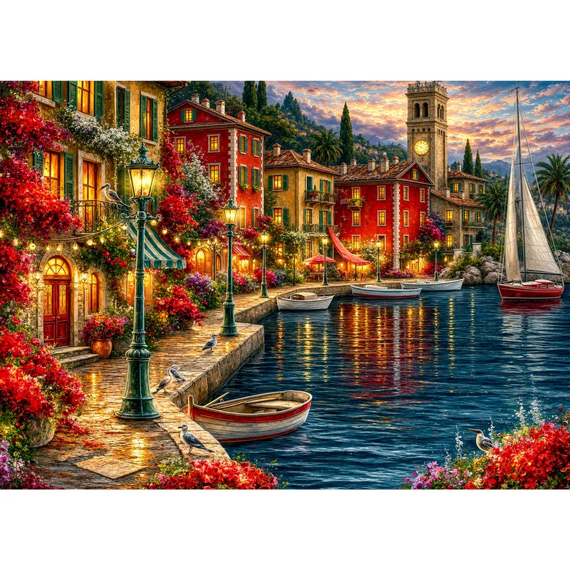 5D Diamond Painting – Romantischer Hafen im Abendlicht