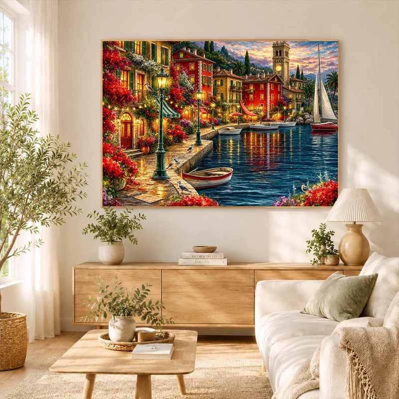 5D Diamond Painting – Romantischer Hafen im Abendlicht