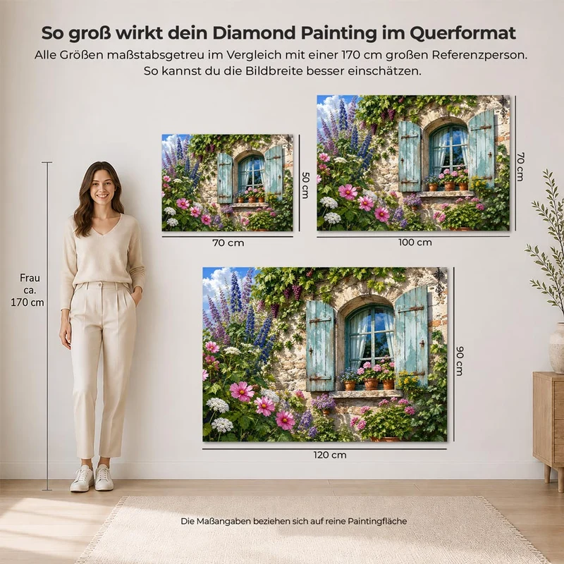 5D Diamond Painting – Landhausfenster voller Blütenzauber