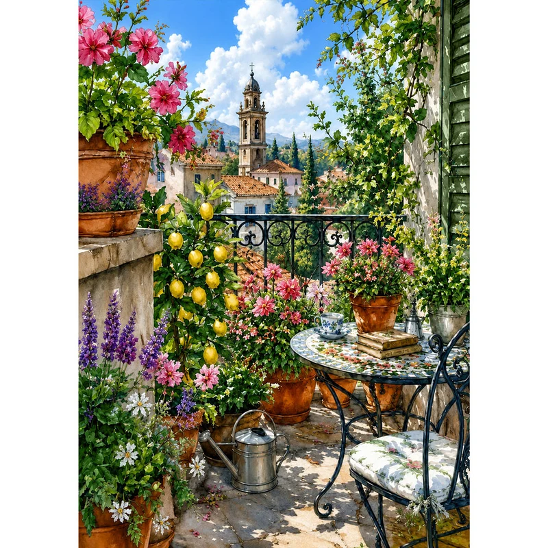 5D Diamond Painting – Mediterrane Blütenterrasse
