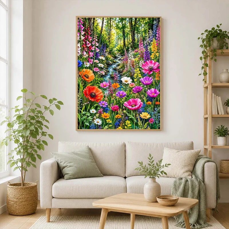 5D Diamond Painting – Blütenbach im Frühlingswald