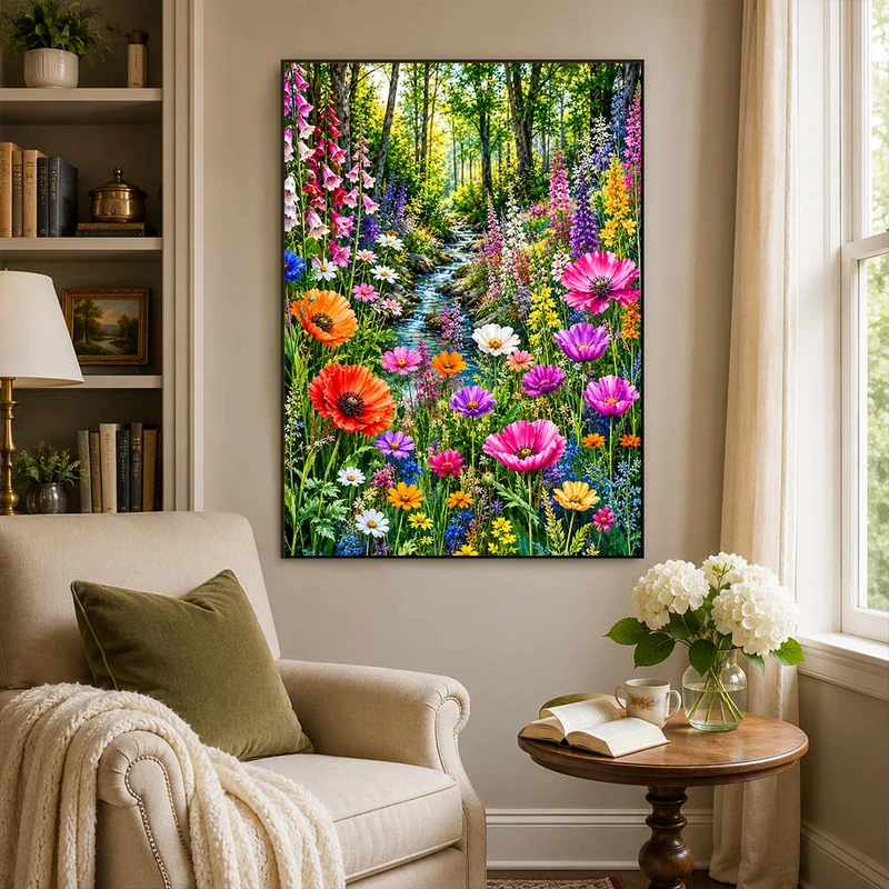 5D Diamond Painting – Blütenbach im Frühlingswald