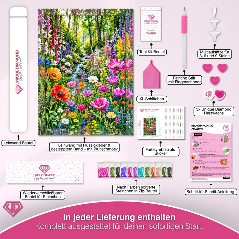 5D Diamond Painting – Blütenbach im Frühlingswald