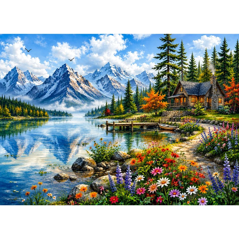 5D Diamond Painting – Berghütte am Kristallsee