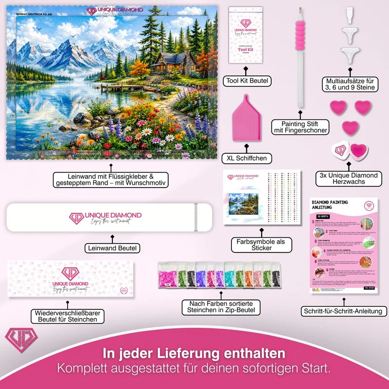5D Diamond Painting – Berghütte am Kristallsee
