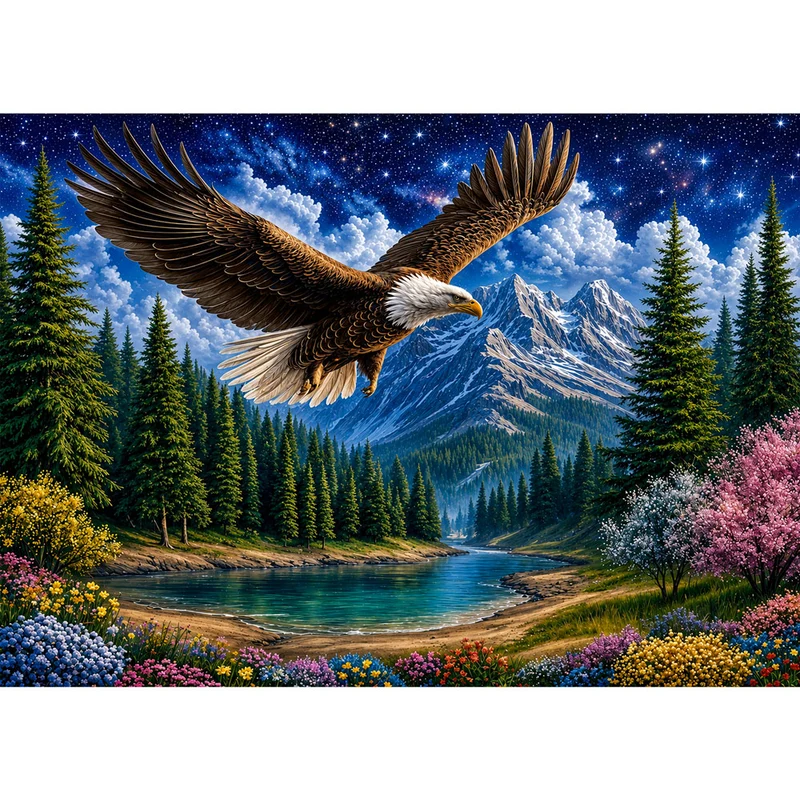 5D Diamond Painting – Adlerflug unter Sternenhimmel