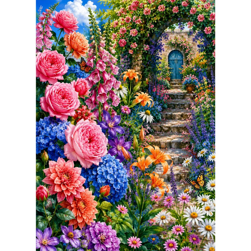 5D Diamond Painting – Verzauberter Blütenpfad