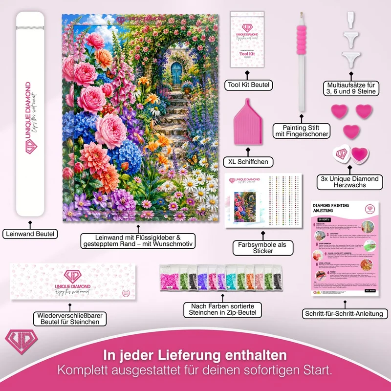 5D Diamond Painting – Verzauberter Blütenpfad