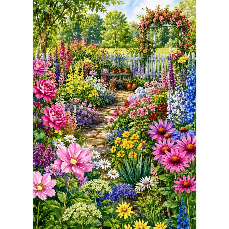 5D Diamond Painting – Romantischer Cottage-Blütengarten