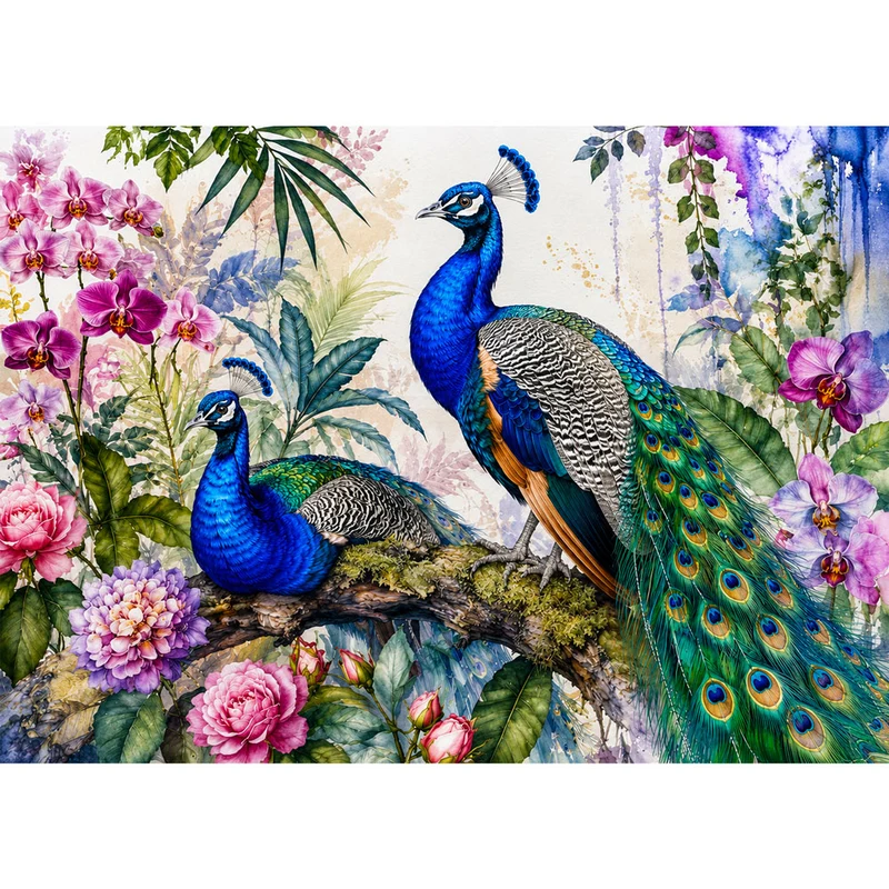 5D Diamond Painting – Pfauenpracht im Blütengarten