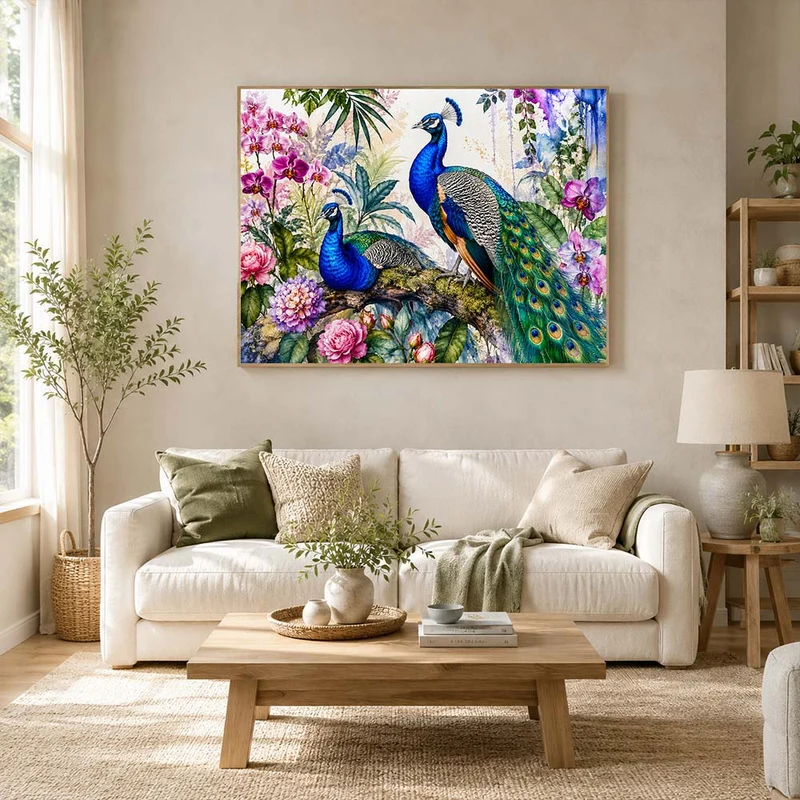 5D Diamond Painting – Pfauenpracht im Blütengarten