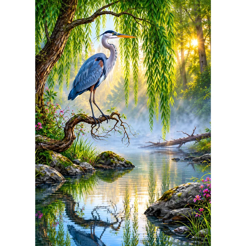 5D Diamond Painting – Reiher am Morgennebel