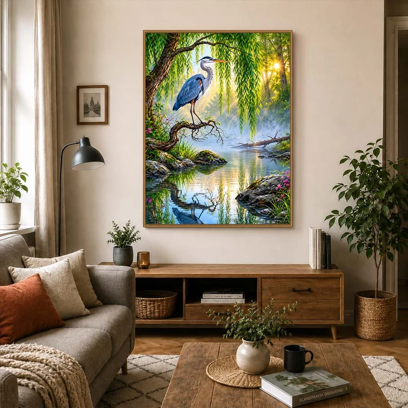 5D Diamond Painting – Reiher am Morgennebel
