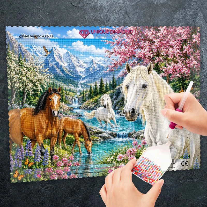 5D Diamond Painting – Pferdeparadies der Bergblüten