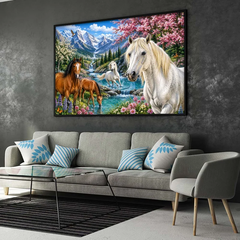 5D Diamond Painting – Pferdeparadies der Bergblüten