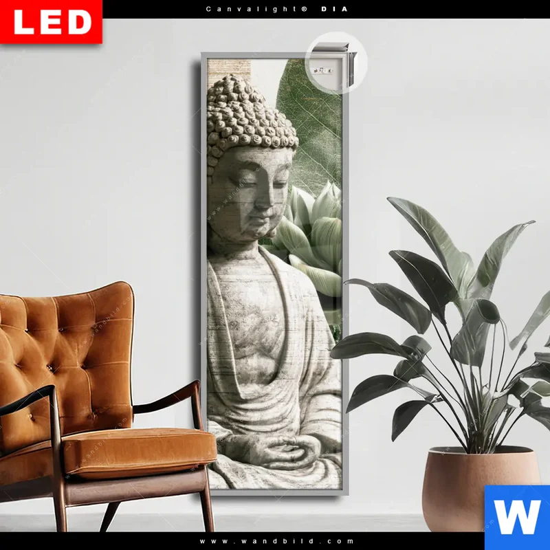 Leuchtbild Acrylglas Canvalight® DIA | Buddha zwischen Lotusblüten | Schmal