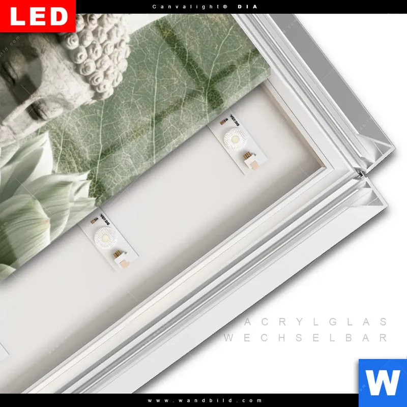 Leuchtbild Acrylglas Canvalight® DIA | Buddha zwischen Lotusblüten | Schmal
