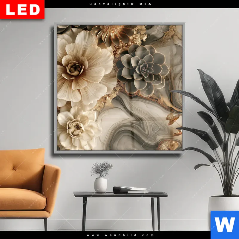 Wechselmotiv Acrylglas Canvalight® DIA | Sukkulenten auf Marmor | Quadrat