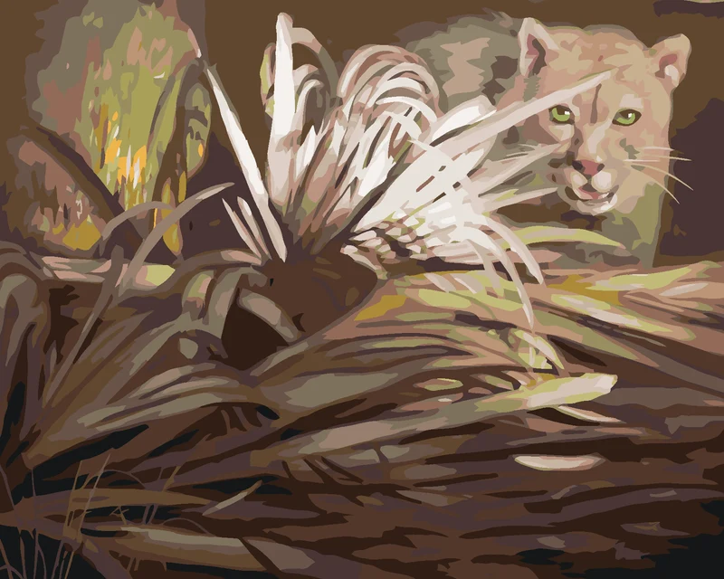 Diamond painting - PUMA UND BLÄTTER (D. RUSTY RUST)