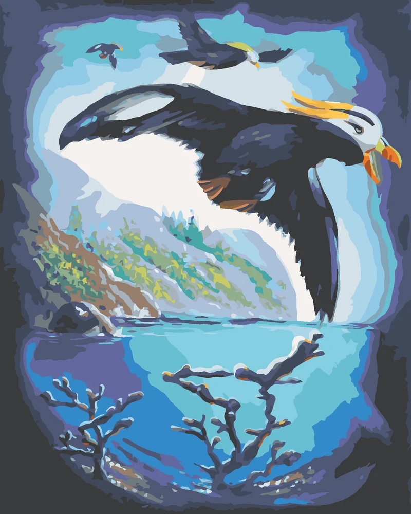 Diamond painting - VOGEL IM FLUG UND KORALLEN IM MEER (D. RUSTY RUST)