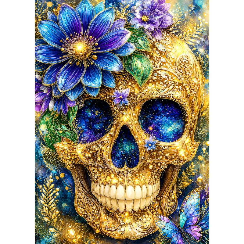 5D Diamond Painting – Florale Vanitas in Azur und Gold