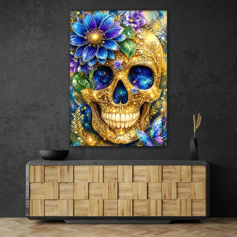 5D Diamond Painting – Florale Vanitas in Azur und Gold