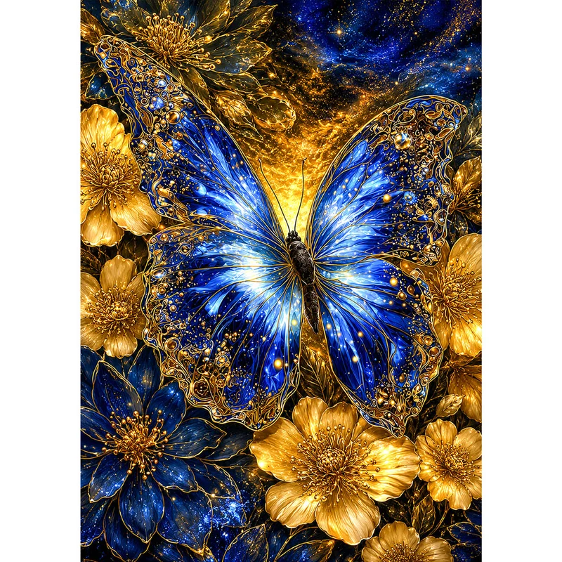 5D Diamond Painting – Saphirflügel im Goldenen Firmament