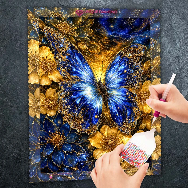 5D Diamond Painting – Saphirflügel im Goldenen Firmament