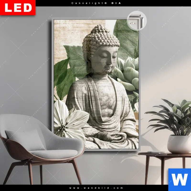 Leuchtbild Acrylglas Canvalight® DIA | Buddha zwischen Lotusblüten | Hochformat