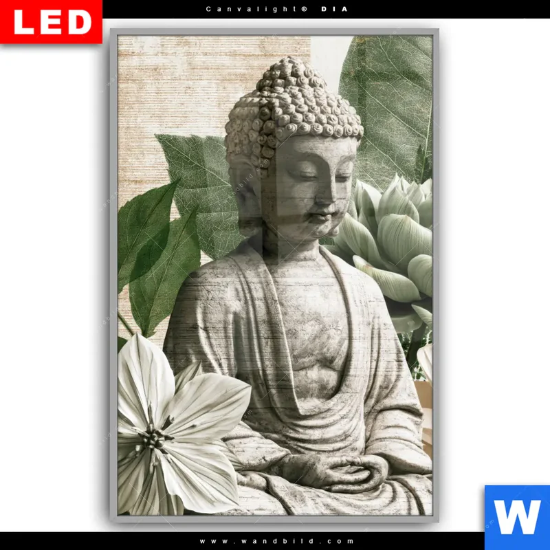 Leuchtbild Acrylglas Canvalight® DIA | Buddha zwischen Lotusblüten | Hochformat