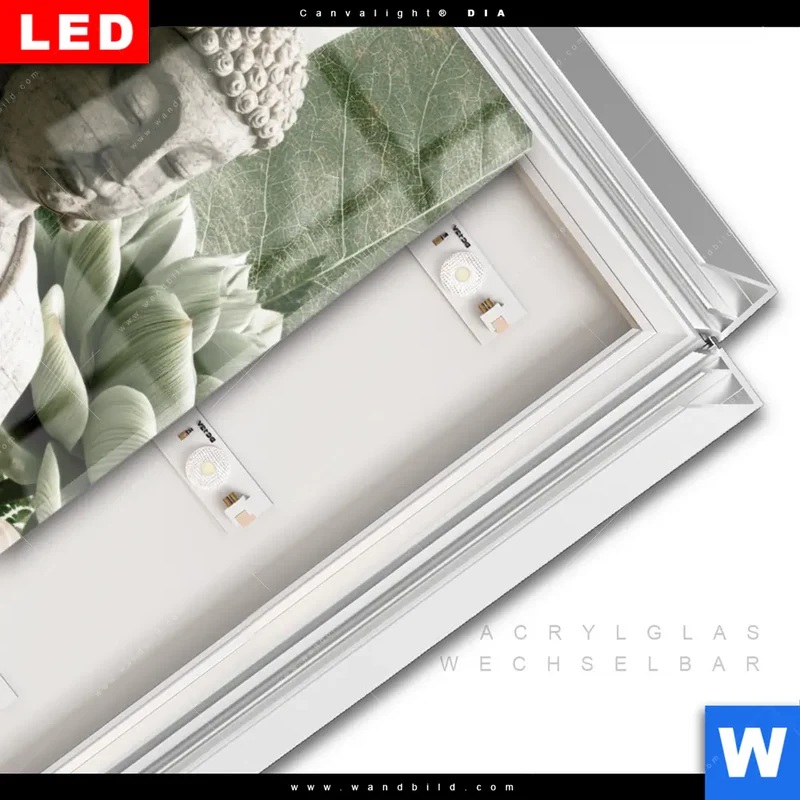Leuchtbild Acrylglas Canvalight® DIA | Buddha zwischen Lotusblüten | Hochformat